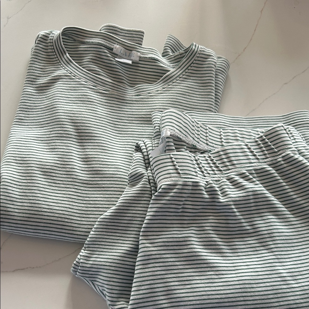 LAKE green and white stripe pajamas size small